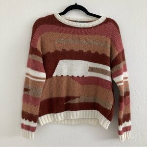 Elsamanda Wool Alpaca Blend Colorblock Sweater Brown Cream Autumn Minimalist S